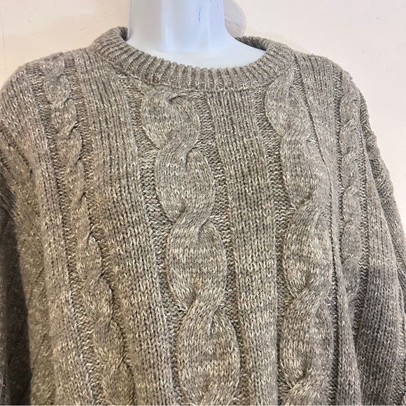 BRUMMELL Wool Taupe Cable Kit Fisherman’s Sweater Unisex Women XL Men L - Picture 4 of 8